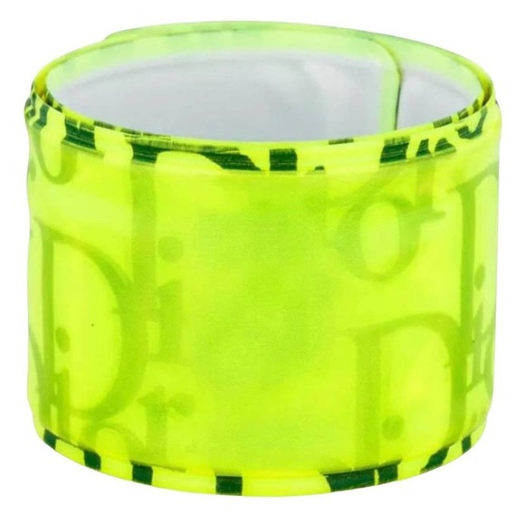 VTG Y2k Christian Dior Neon Dayglo Yellow Holographic Slap Cuff Bracelet - Picture 1 of 12